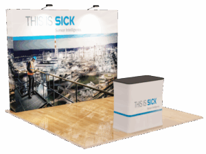 10ft Straight Pop Up Display with Case to Podium