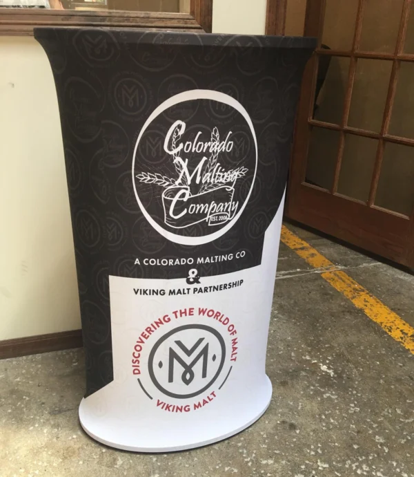 Oval Tension Podium used for Colorado Malting brewing event.