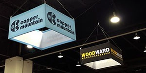 Square Hanging Banner used over Copper Mountain booth at ski tradeshow