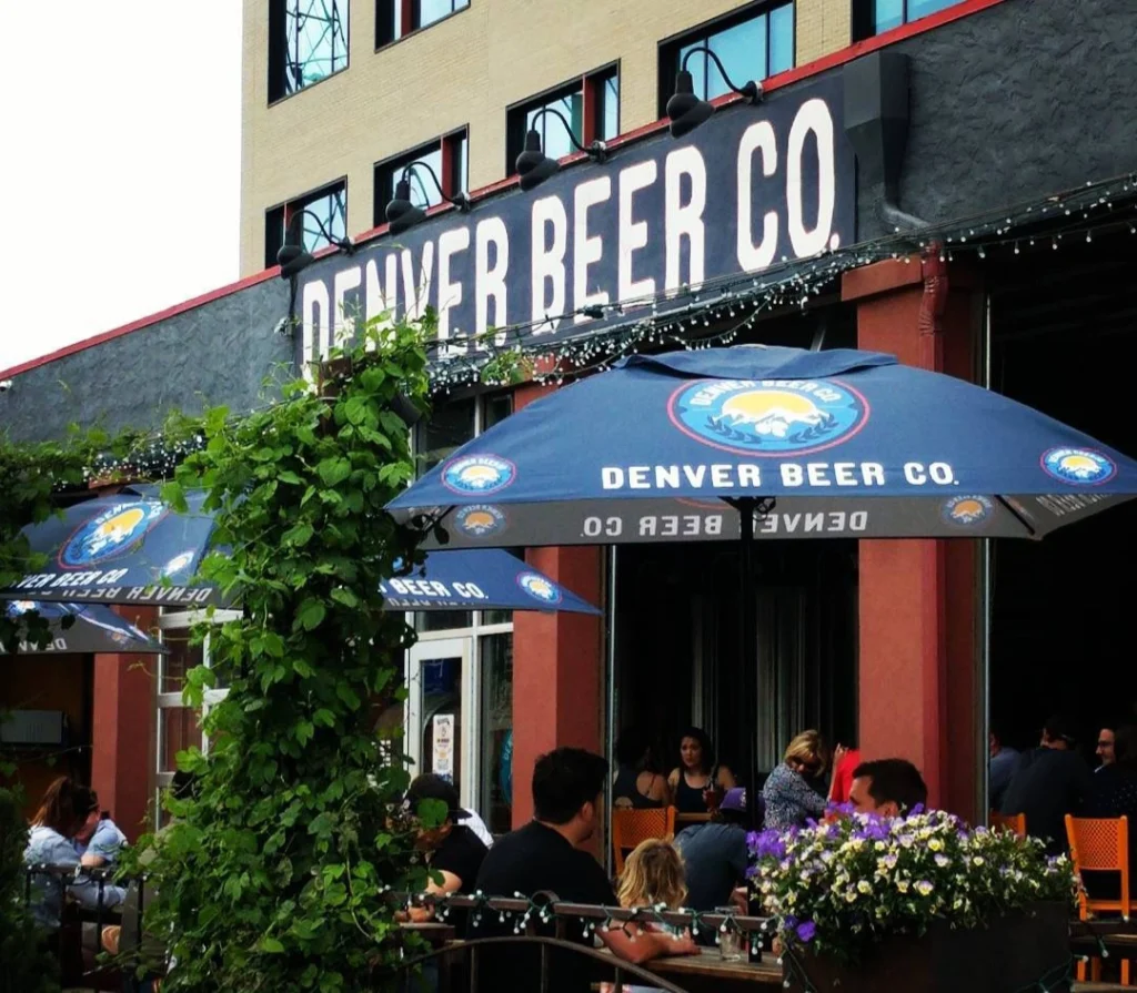 Market Umbrellas used on the patio for shade at Denver Beer Co.