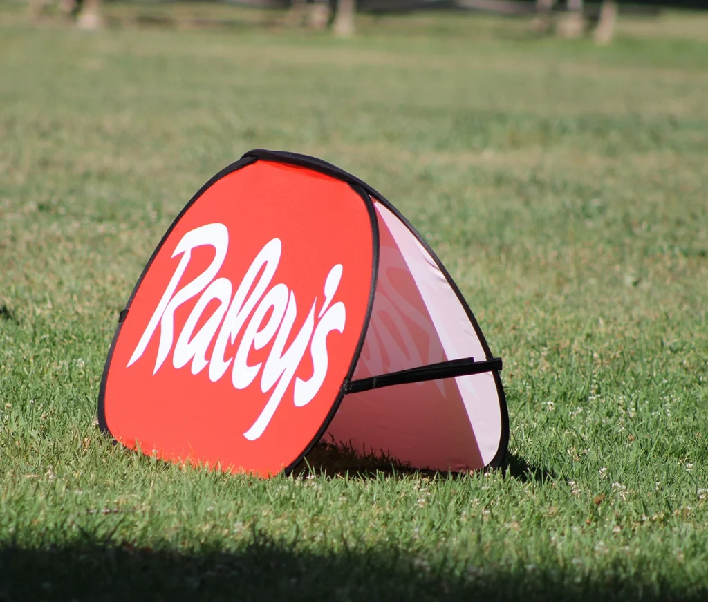 Horizontal A-Frame Banner used for Raley's sponsorships signage at soccer event.