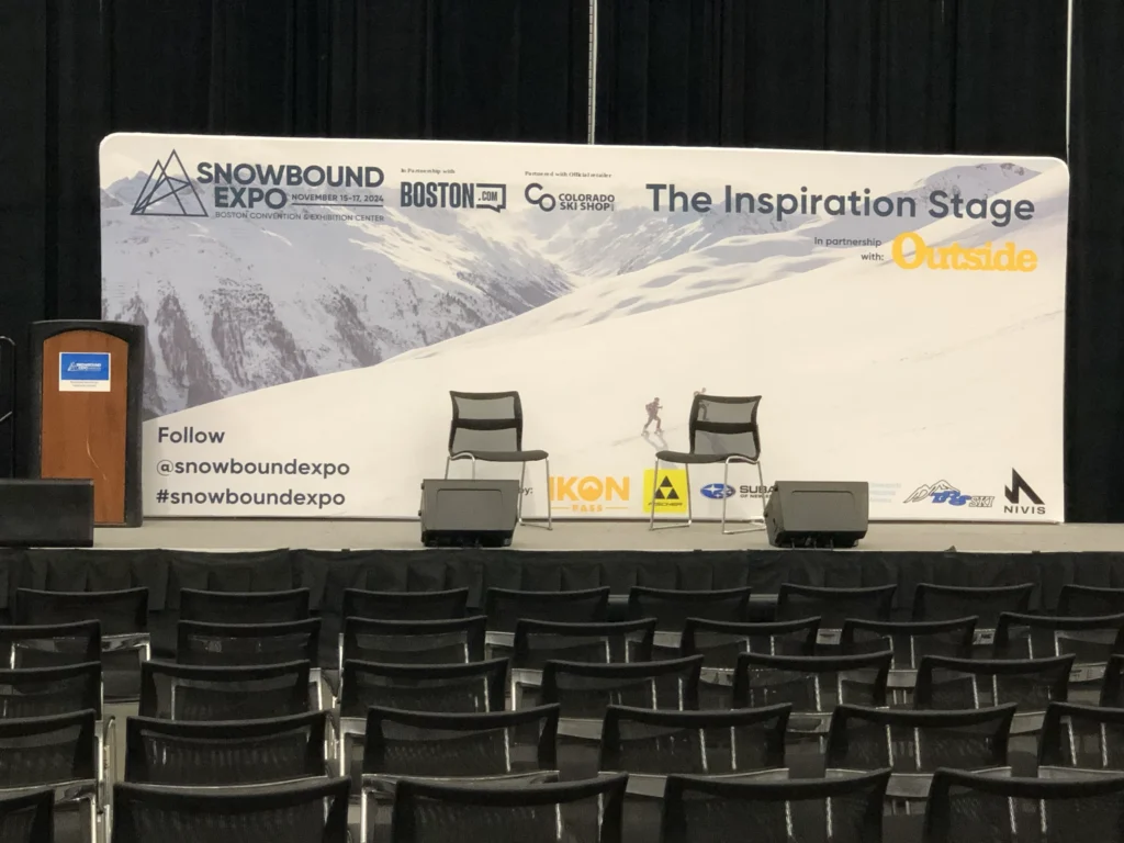 Straight Tension Backwall used at Snowbound Expo ski event.