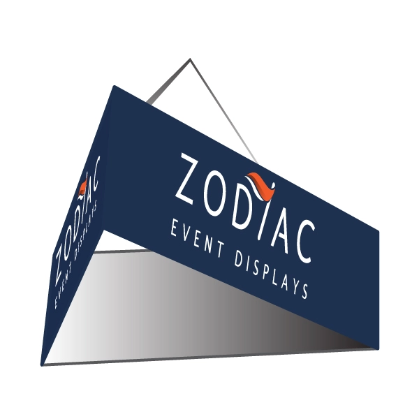 Triangle Hanging Banner rendering of Zodiac Event Displays.