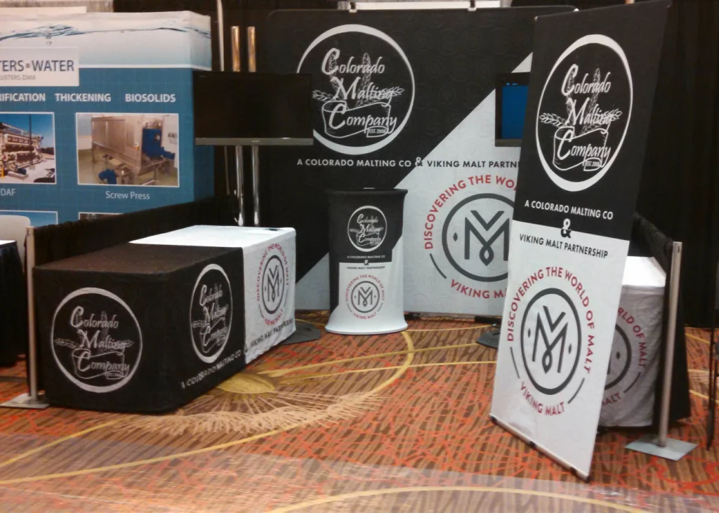 Fitted Tablecloth used at Colorado Malting Company brewing event.