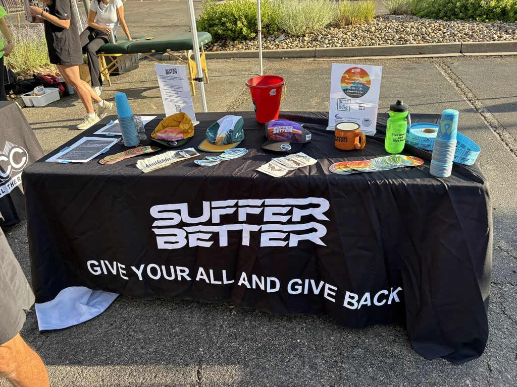 Loose throw tablecloth used at Suffer Better running event.
