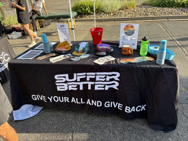Loose throw tablecloth used at Suffer Better running event.