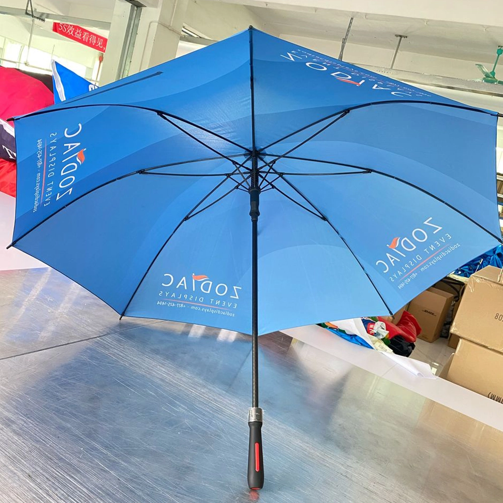 Golf Umbrella with Zodiac Event Displays custom branding from the underside.
