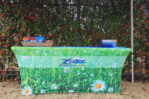 Stretch tablecloth used at Zodiac outdoor event.