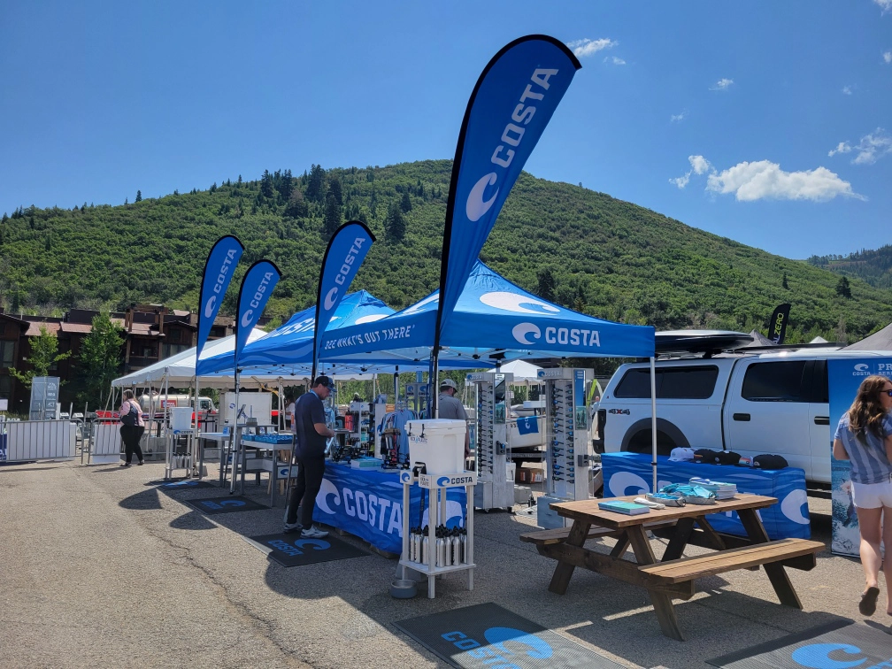 Flying Banners and pop-up tents used at Costa Del Mar outdoor event.