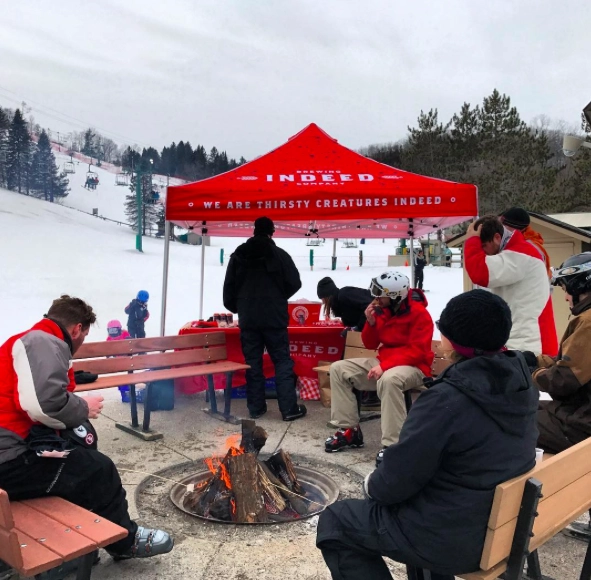 Pop-up Tent and Fitted Tablecloth used at an Indeed Brewing ski event