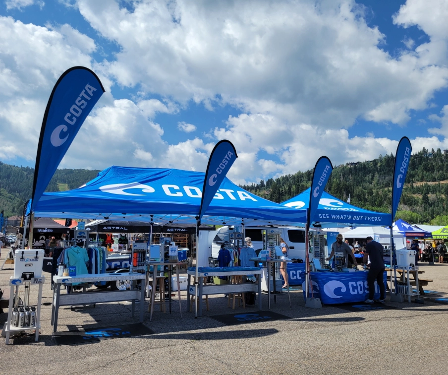 Pop-up Tent, Tablecloth, and Flying Banner used at Costa Del Mar outdoor event